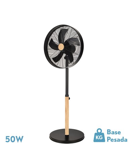 Ventilatore da terra Falcon Nero/Faggio oscillante da 50 W