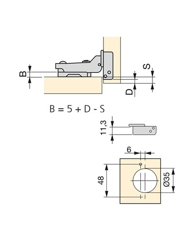 Emuca Hinge, D. 35 mm, half overlay, soft close, 100º opening, plates for screwing, 20 pcs.