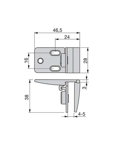 Emuca Batch hinges for glass door, central part, thickness 4-5 mm, Zamak, Shiny chrome
