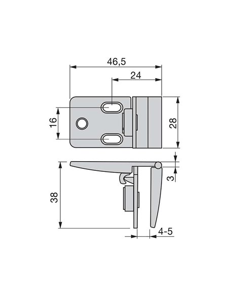 Emuca Batch hinges for glass door, central part, thickness 4-5 mm, Zamak, Shiny chrome
