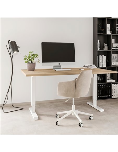 Emuca Height-adjustable motorized table, steel, white