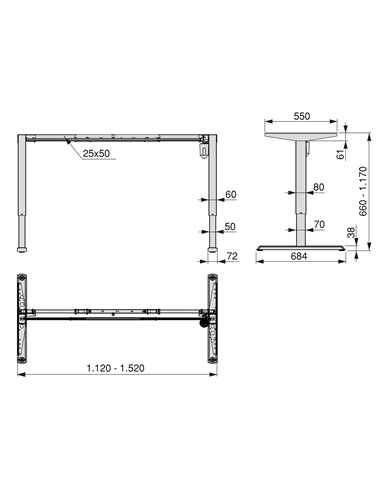 Emuca Height-adjustable motorized table, steel, white