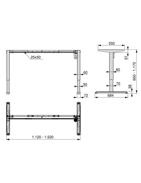 Emuca Height-adjustable motorized table, steel, white