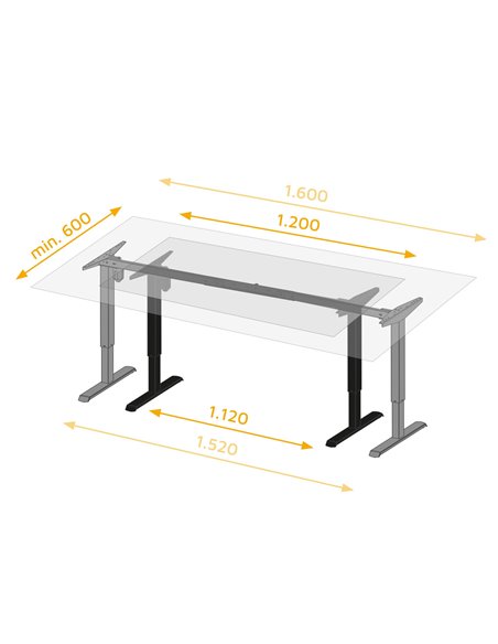 Emuca Height-adjustable motorized table, steel, white