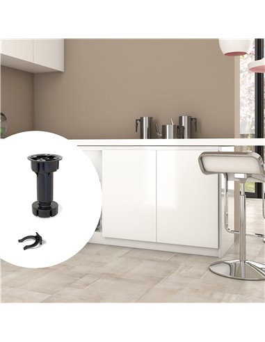 Emuca Piedino regolabile con base pre-assemblata per mobile, 98-115 mm, Plastica, Nero, 40 u.