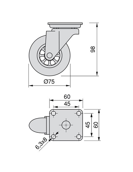 Emuca Ruote Slip con piastra per montaggio, D.75 mm, Acciaio e plastica, Trasparenti, 4 u.