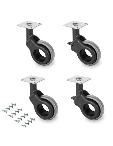 Emuca Kit roulettes Hole 2 avec plétine de montage, Ø 50, Plastique gris, Acier et Plastique