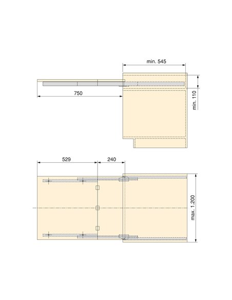 Emuca Guías para mesa extensible Coktail Reverse H35, Aluminio, Anodizado inox