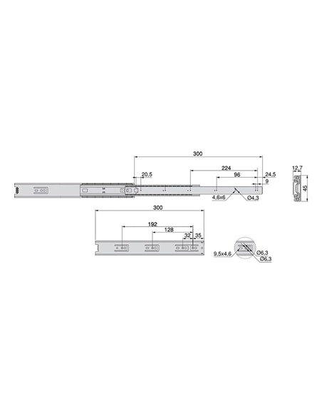Emuca Kit Guide per cassetti, a sfera, 45x 300 mm, estrazione totale, Zincato, 5 u.