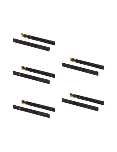 Emuca Lote de 5 conjuntos de guias esféricas para gavetas, altura 45mm, profundidade 400mm, extração total, fecho suave, preto E