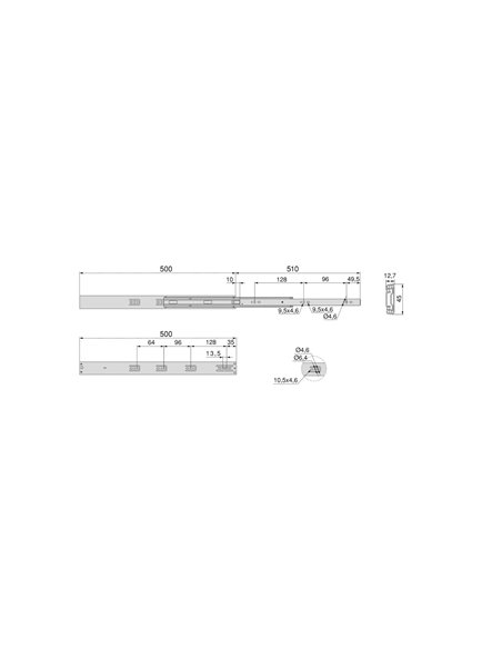 Emuca Kit guide per cassetti, a sfera, 45 x 500 mm, estrazione totale, chiusura soft, Nero, 5 u.