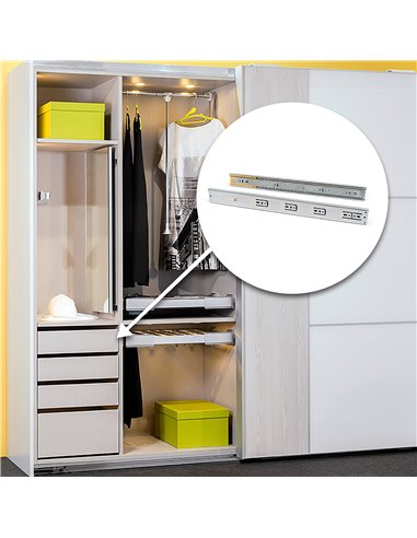 Emuca Set of ball bearing drawer runner, 45 x 550 mm, total extraction, soft close, Zinc Plated, 5 pcs.