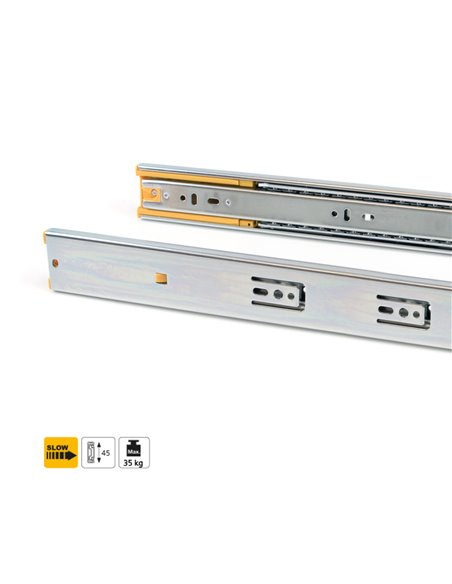 Emuca Set of ball bearing drawer runner, 45 x 550 mm, total extraction, soft close, Zinc Plated, 5 pcs.