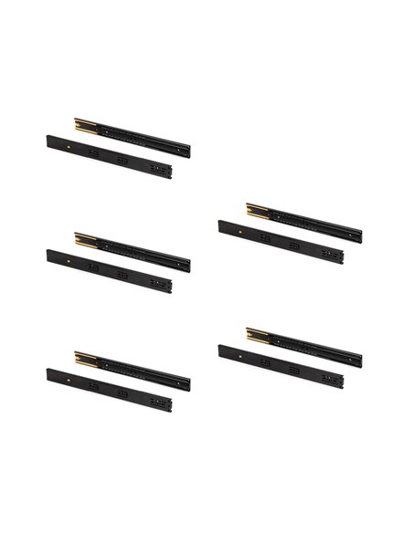 Emuca Kit guide per cassetti, a sfera, 45 x 550 mm, estrazione totale, chiusura soft, Nero, 5 u.