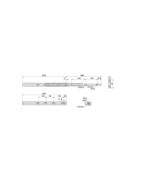 Emuca Kit Guide per cassetti, a sfera, 45 x 600 mm, estrazione totale, chiusura soft, Zincato, 5 u.