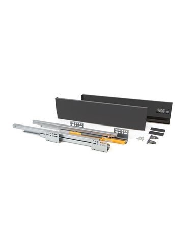 Emuca Schubladen-Kit für Küche Concept, H. 138 mm, T. 350 mm, sanftes Schließen, Stahl, Anthrazit