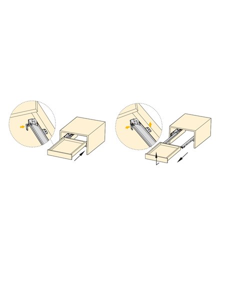 Emuca Conjunto de guias ocultas para gavetas Prata, com extração total, com impulso, profundidade 500mm, Aço, Zincado EMUCA - 8