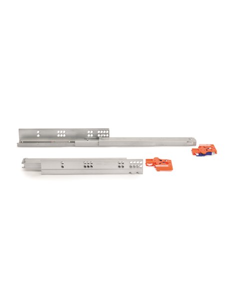 Emuca Kit Guide a scomparsa per cassetti, a rulli, 440 mm, estrazione totale, chiusura soft, con aggancio, Zincato
