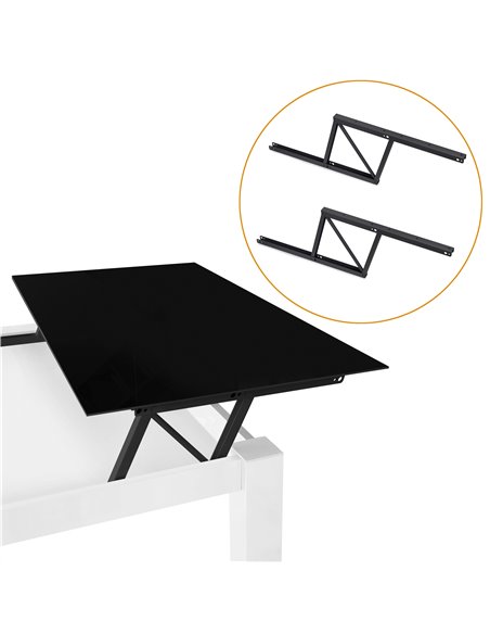 Emuca Juego de mecanismos elevables para mesas de centro, permite elevar la mesa 192mm, Acero, Pintado negro