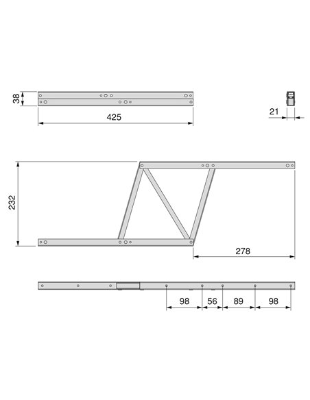 Emuca Juego de mecanismos elevables para mesas de centro, permite elevar la mesa 192mm, Acero, Pintado negro
