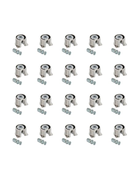 Emuca Haken für die Befestigung von Regalen, D. 20 mm, 12.5 mm + Bolzen D. 6, 8 mm, Zamak und Stahl, Vernickelt, 20 St.