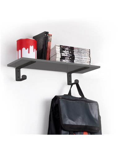 Emuca Juego de soportes para estante de madera Shelf con colgador integrado, Acero, Pintado negro