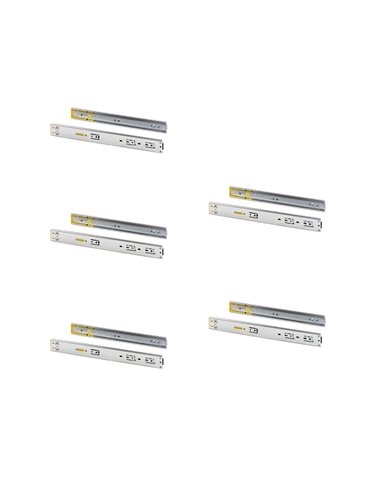 Emuca Jeu de glissières pour tiroirs, boule, 45 x 400 mm, extraction totale, avec poussoir, fermeture amortie, Zingué, 5 pcs.