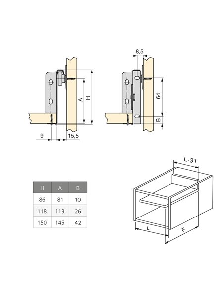 Emuca Kitchen Ultrabox drawer kit, height 118 mm, depth 500 mm, Steel, Metal-grey