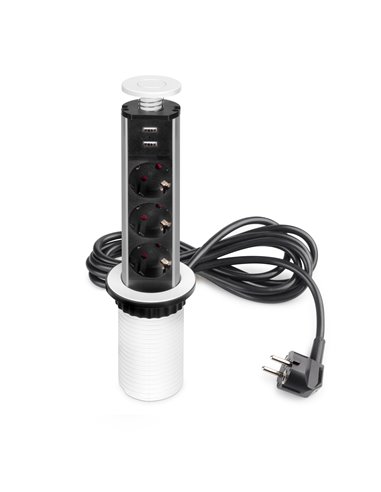 Multiconector removível Emuca Vertikal, 3 plugues tipo Schuko, 2 USB tipo A, Plástico e Alumínio, Pintado de branco EMUCA - 1