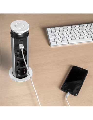 Multiconector removível Emuca Vertikal, 3 plugues tipo Schuko, 2 USB tipo A, Plástico e Alumínio, Pintado de branco EMUCA - 3