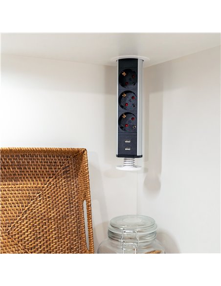 Emuca Multiconnecteur élevable Vertikal, EU, Peint en blanc, Plastique et Aluminium, 1 ut.