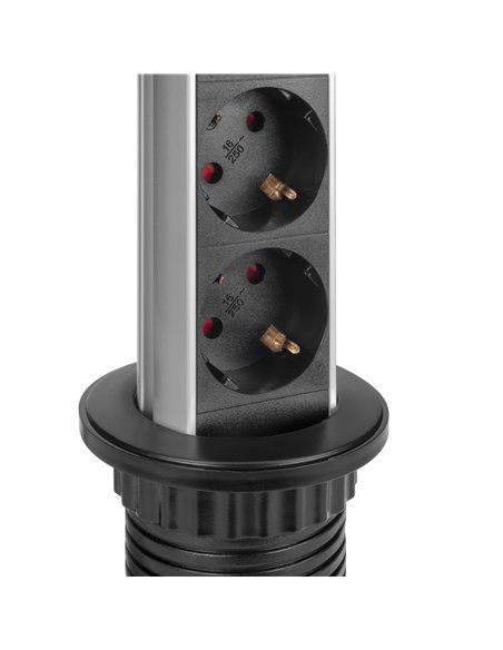 Emuca Multiconector extraíble Vertikal, 3 enchufes tipo Schuko, 2 USB tipo A, Plástico y Aluminio, Pintado negro