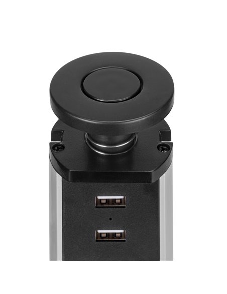 Emuca Multiconector extraíble Vertikal, 3 enchufes tipo Schuko, 2 USB tipo A, Plástico y Aluminio, Pintado negro