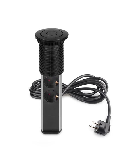 Emuca Multiconector extraíble Vertikal, 3 enchufes tipo Schuko, 2 USB tipo A, Plástico y Aluminio, Pintado negro