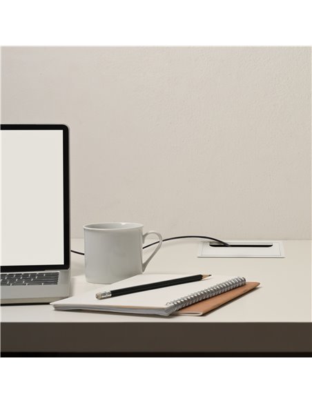 Emuca Pasacables para mesa Quadrum, rectangular, 269x80mm, para encastrar, Aluminio, Pintado blanco