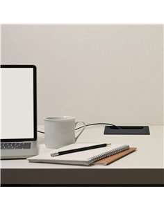 Emuca Pasacables para mesa Quadrum, rectangular, 269x80mm, para encastrar, Aluminio, Pintado negro 2