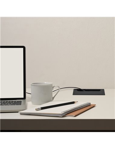 Emuca Pasacables para mesa Quadrum, rectangular, 269x80mm, para encastrar, Aluminio, Pintado negro