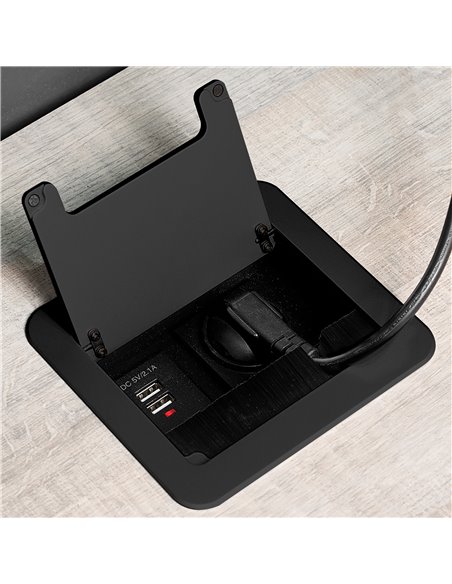 Emuca Multiconector para escritorio Atom 14, 130x115mm, 1 enchufe tipo Schuko, 2 USB tipo A, 1 HDMI, Acero y Plástico y Aluminio