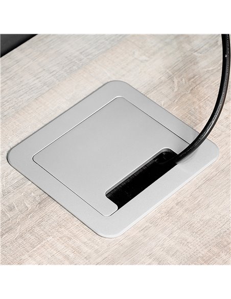 Multiconector Emuca para desktop Atom 14, 130x115mm, 1 plugue tipo Schuko, 2 USB tipo A, 1 HDMI, Aço e Plástico e Alumínio EMUCA