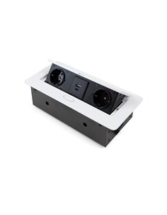 Emuca Multiconector para escritorio Atom 26 Lite, 225x111mm, 2 enchufes tipo Schuko, 1 USB tipo A, 1USB tipo C, Zamak-Acero-Plás