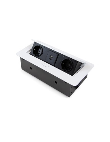 Multiconector Emuca para desktop Atom 26 Lite, 225x111mm, 2 fichas tipo Schuko, 1 USB tipo A, 1USB tipo C, Zamak-Acero-Plás EMUC