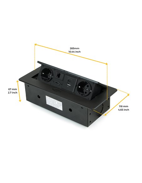 Emuca Multiconector Atom 26, 225x111mm, 2 enchufes tipo Schuko, 1 USB tipo A, 1USB tipo C, 1 RJ45, 1 HDMI, Zamak-Acero-Plástico,