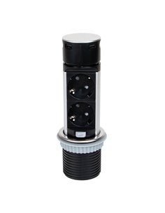 Multiconector removível Emuca Vertikal Push 60, diâmetro 60mm, 2 plugues tipo Schuko, 2 USB tipo A, Aço e Plástico, Aço inoxidáv