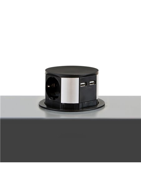 Emuca Vertikal Push multiconector removível diâmetro 100mm, 3 plugues tipo Schuko, 2 USB tipo A, pintado de preto, aço e plástic