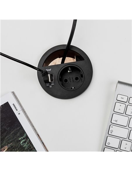 Emuca Multiconnecteur Circle 80, Peint en noir, Plastique, 1 ut.