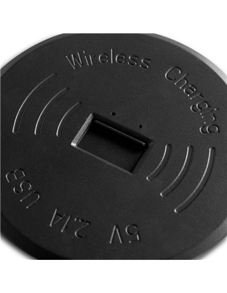 Emuca Cargador inalámbrico de superficie para móviles Airtop 2 con USB A, D.60mm, 5V DC / 2.1A (USB-10W/Qi-10W), Plástico, Negro
