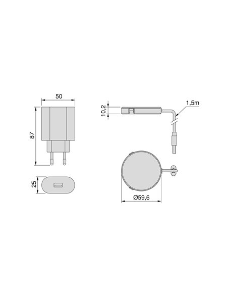 Emuca Cargador inalámbrico de superficie para móviles Airtop 2 con USB A, D.60mm, 5V DC / 2.1A (USB-10W/Qi-10W), Plástico, Negro