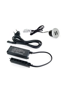 Kit de conector USB Emuca para carregamento Plugy, inclui conversor e 2 USB tipo A, para encaixar em móveis com diâmetro de 25mm
