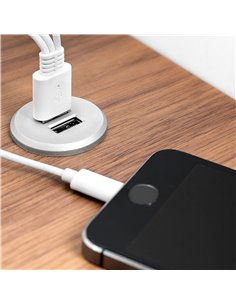 Kit de conector USB Emuca para carregamento Plugy, inclui conversor e 2 USB tipo A, para encaixar em móveis com diâmetro de 25mm 2