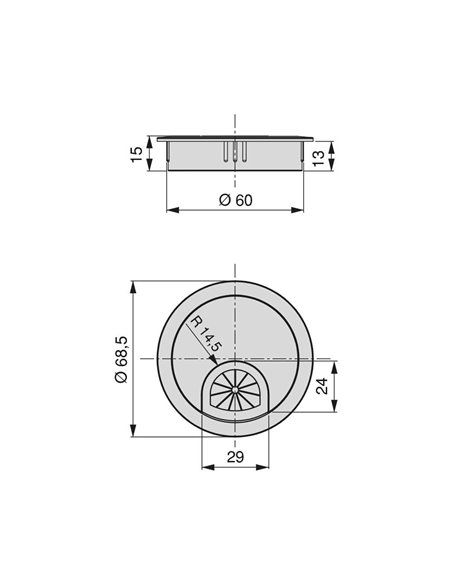 Emuca Couvercle passe-câbles circulaire, D. 60 mm, à encastrer, Zamak, Chromé, 8 ut.